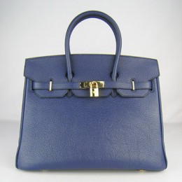 Hermes Birkin 35Cm Togo Leather Handbags Dark Blue Gold